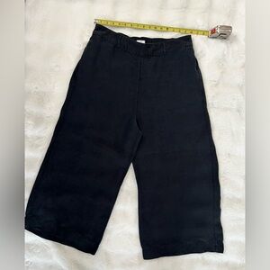 Halston Heritage Black Wide Leg Linen Blend Capris